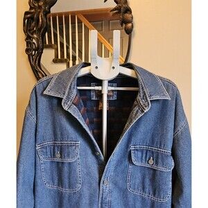 Levi Strauss & Co Fleece Lined Denim Shirt Jacket Mens XL Blue Levis Y2K Trucker
